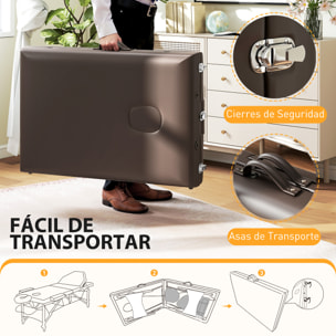 Camilla Masaje Plegable Portátil Camilla Estética Profesional de Madera de 3 Zonas con Altura, Respaldo, Soporte para Piernas, Reposacabezas Ajustables Brazos Acolchados 215x60x64-89 cm Marrón