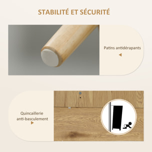 Buffet style cosy chic rotin - 3 portes, 2 étagères - dim. 120L x 40l x 75H cm - effet bois naturel