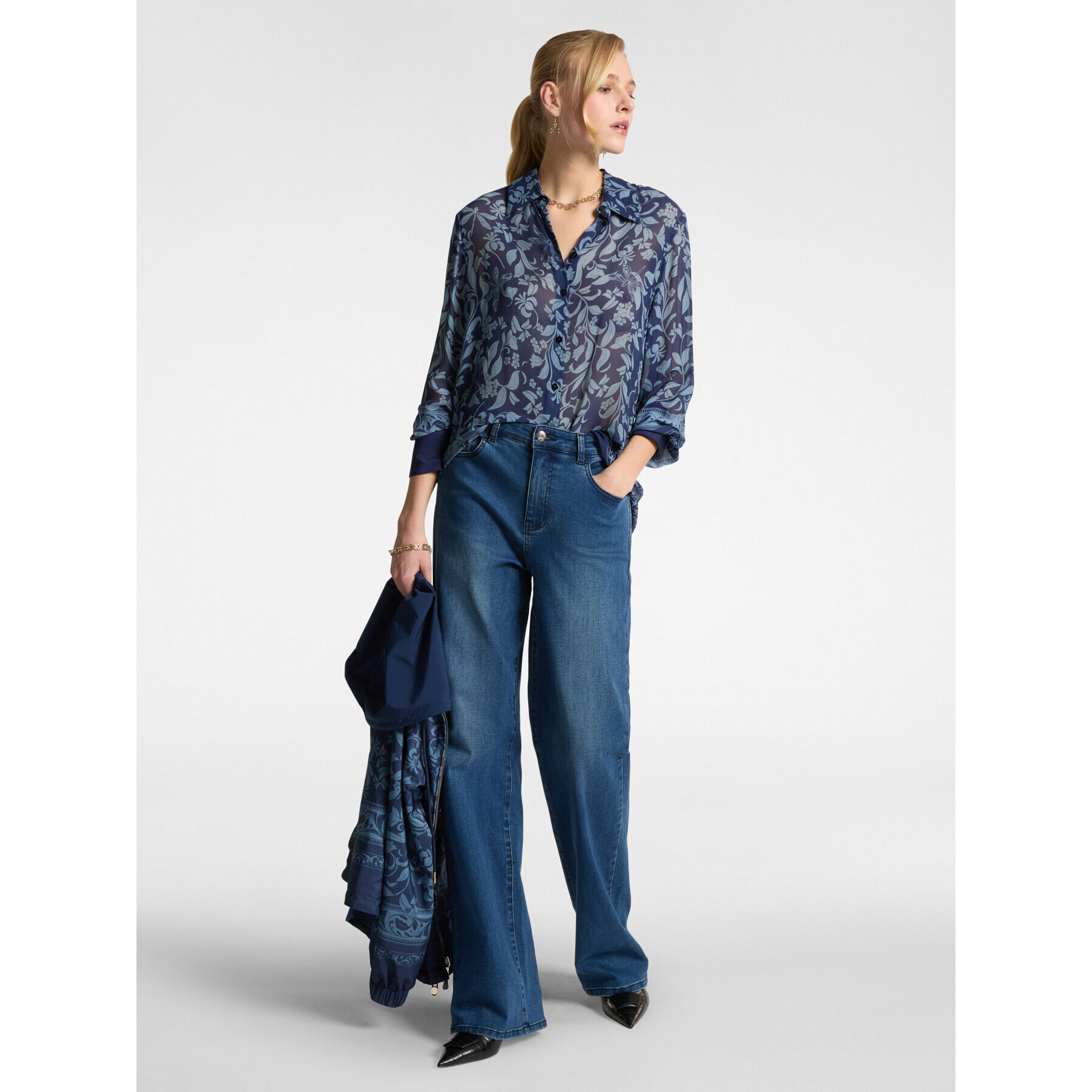 Elena Mirò - Camicia dalla stampa foliage - Blu