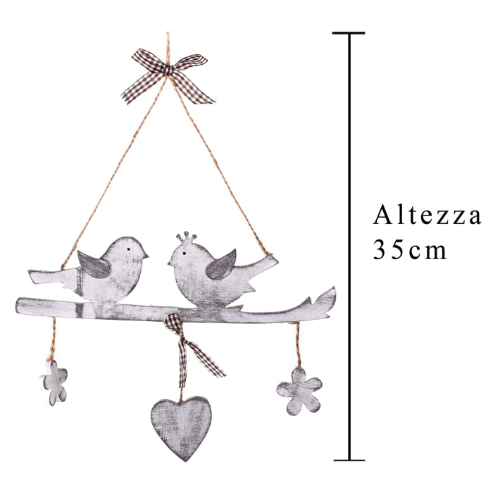 Coppia Di Uccellini Su Base, Da Appendere. Altezza 35 Cm - Pezzi 6 - 10X35X0,5cm - Colore: Bianco - Bianchi Dino - Decori Primavera/Estate