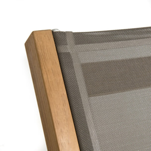 FUN - Bain de soleil textilène couleur taupe en bois Teck