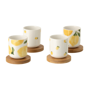 J-Line Tasse Citron - céramique - blanc/jaune - set de 4
