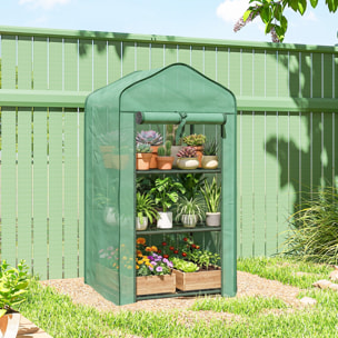 Serre de jardin balcon 3 niveaux métal thermolaqué vert PE vert