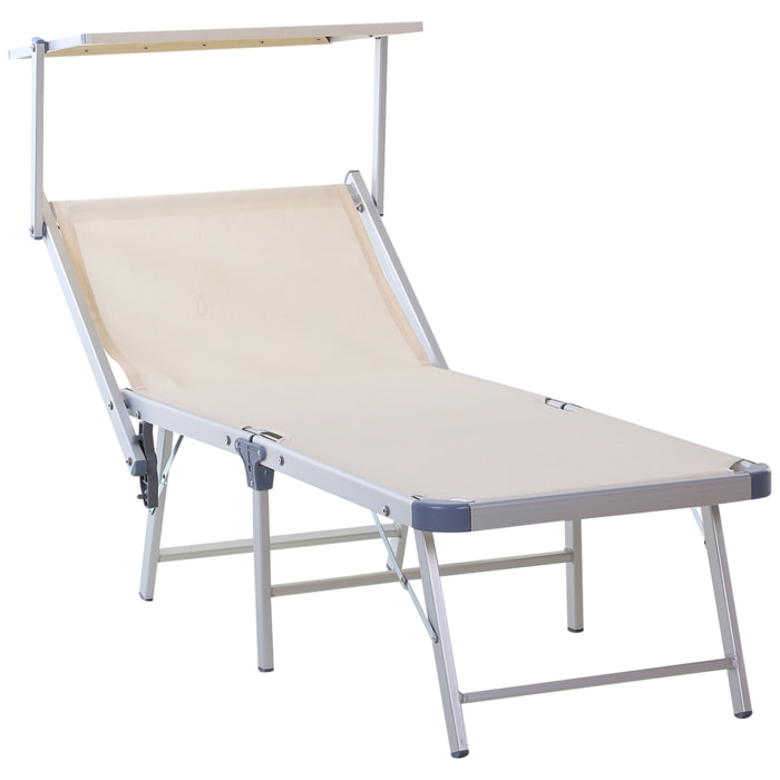 Tumbona Reclinable y Plegable con Toldo 169x72x55/72cm Beige