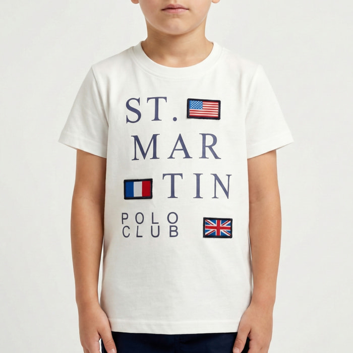 T-shirt maniche corte con stampa logo e bandierine