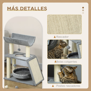 Rascador para Gatos Árbol para Gatos Altura 76 cm con 4 Postes Rascadores Nido Plataforma en U Almohadilla para Rascar Bolas Colgantes Gris Claro