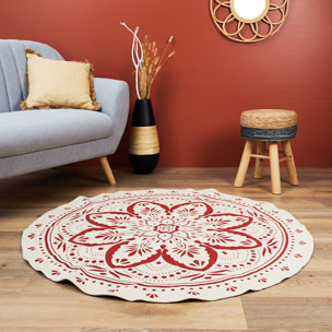 Tapis Rond Imprime Mandala Terracotta 120cm