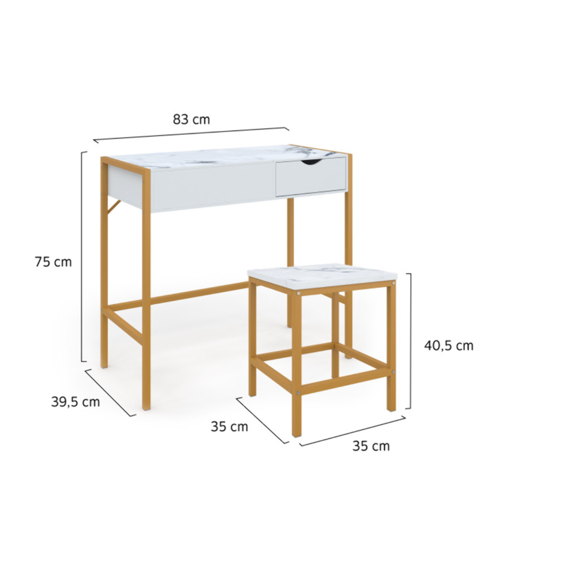 Coiffeuse Glam miroir rabattable avec tabouret