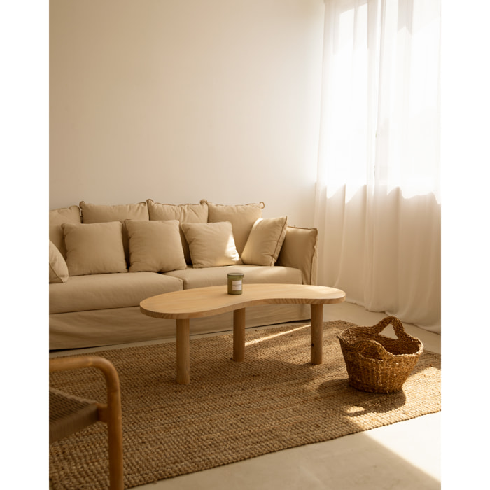 Table basse en bois massif aux formes organiques en teinte chêne moyen en différentes tailles