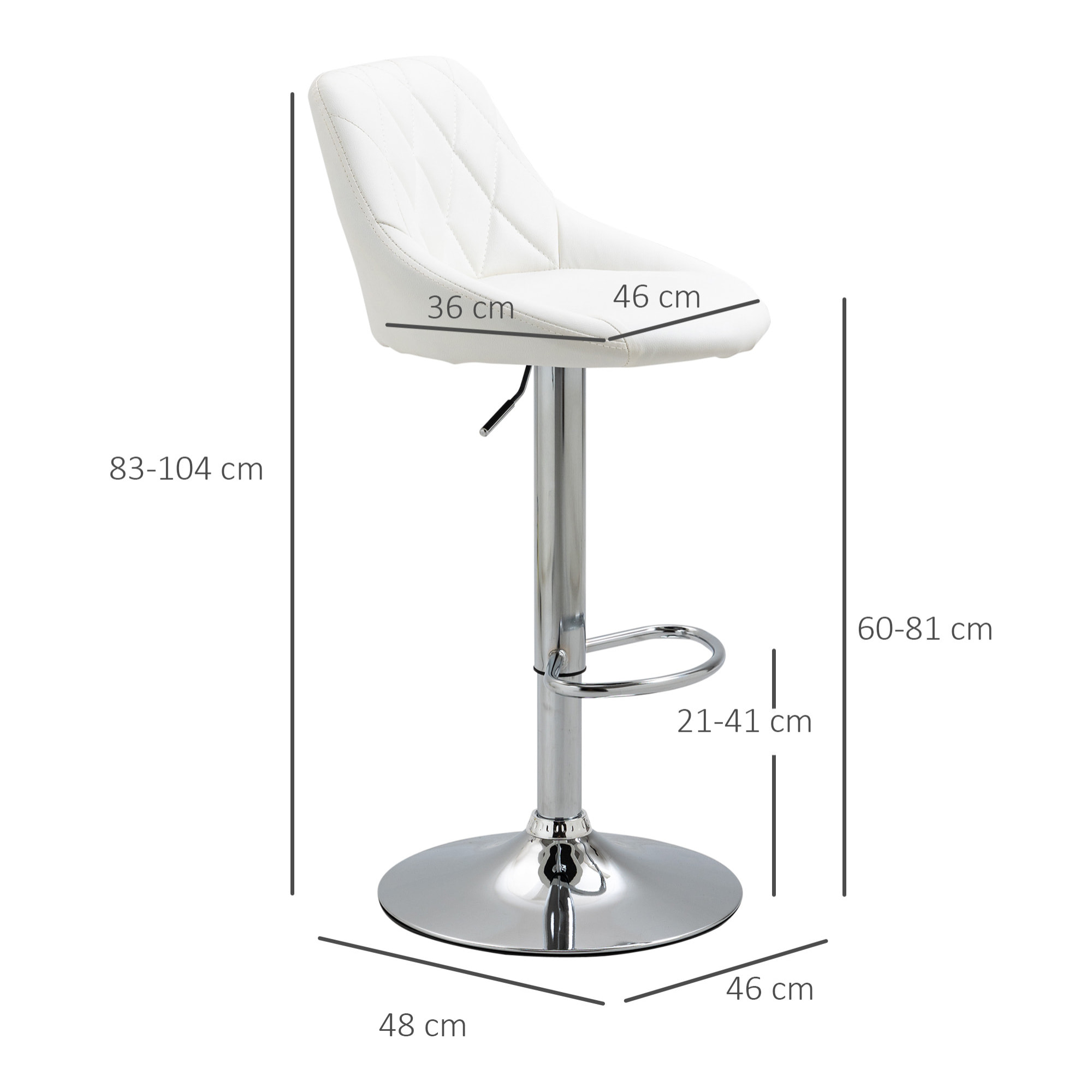 Conjunto de 2 Taburetes de Bar Giratorios con Altura Regulable Sillas Altas Modernas de Comedor con Base Redonda y Reposapiés 46x48x83-104 cm Blanco