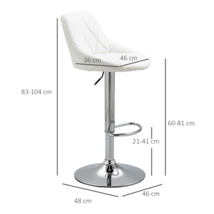 Conjunto de 2 Taburetes de Bar Giratorios con Altura Regulable Sillas Altas Modernas de Comedor con Base Redonda y Reposapiés 46x48x83-104 cm Blanco