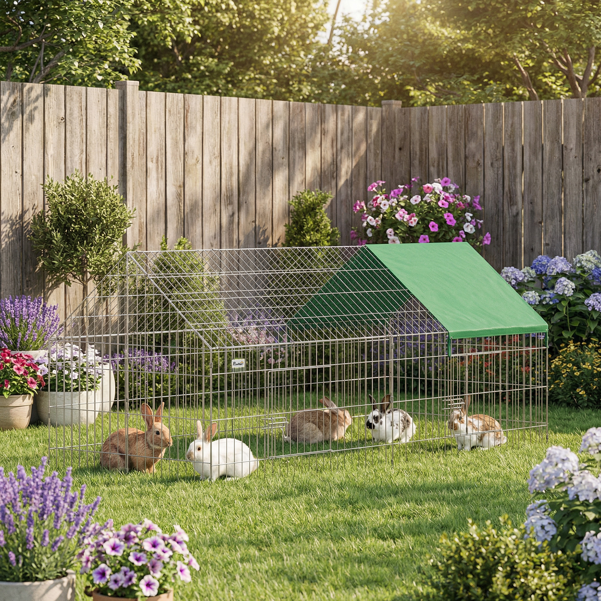 Parc enclos extérieur lapins portes verrouillables toit incliné acier vert