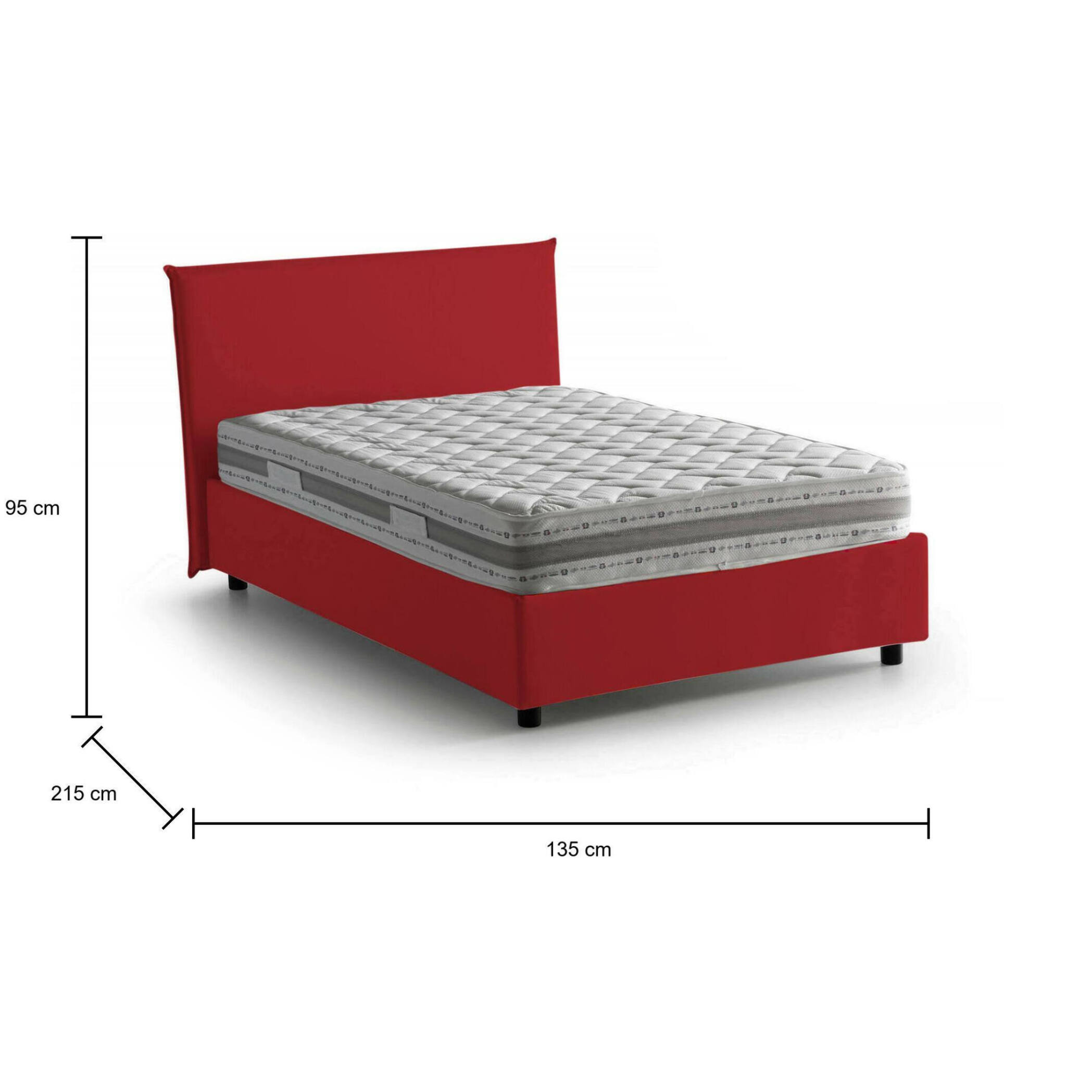 Letto piazza e mezza Chicca, Letto contenitore con rivestimento in tessuto, 100% Made in Italy, Apertura frontale, con materasso Cm 120x200 incluso, Rosso