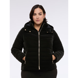 Fiorella Rubino - Piumino effetto velluto con cappuccio - Nero