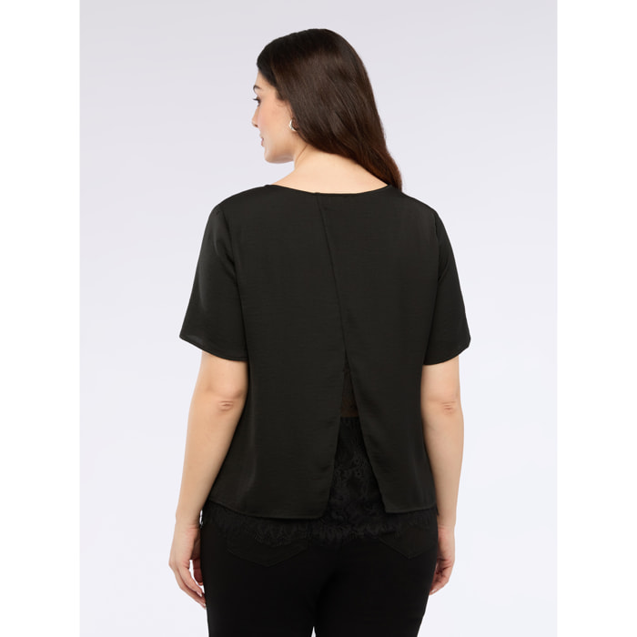 Fiorella Rubino - Blusa in raso con dettagli in pizzo - Nero