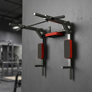 Barre de traction murale dip station 2 en 1 max. 200 Kg acier rouge noir