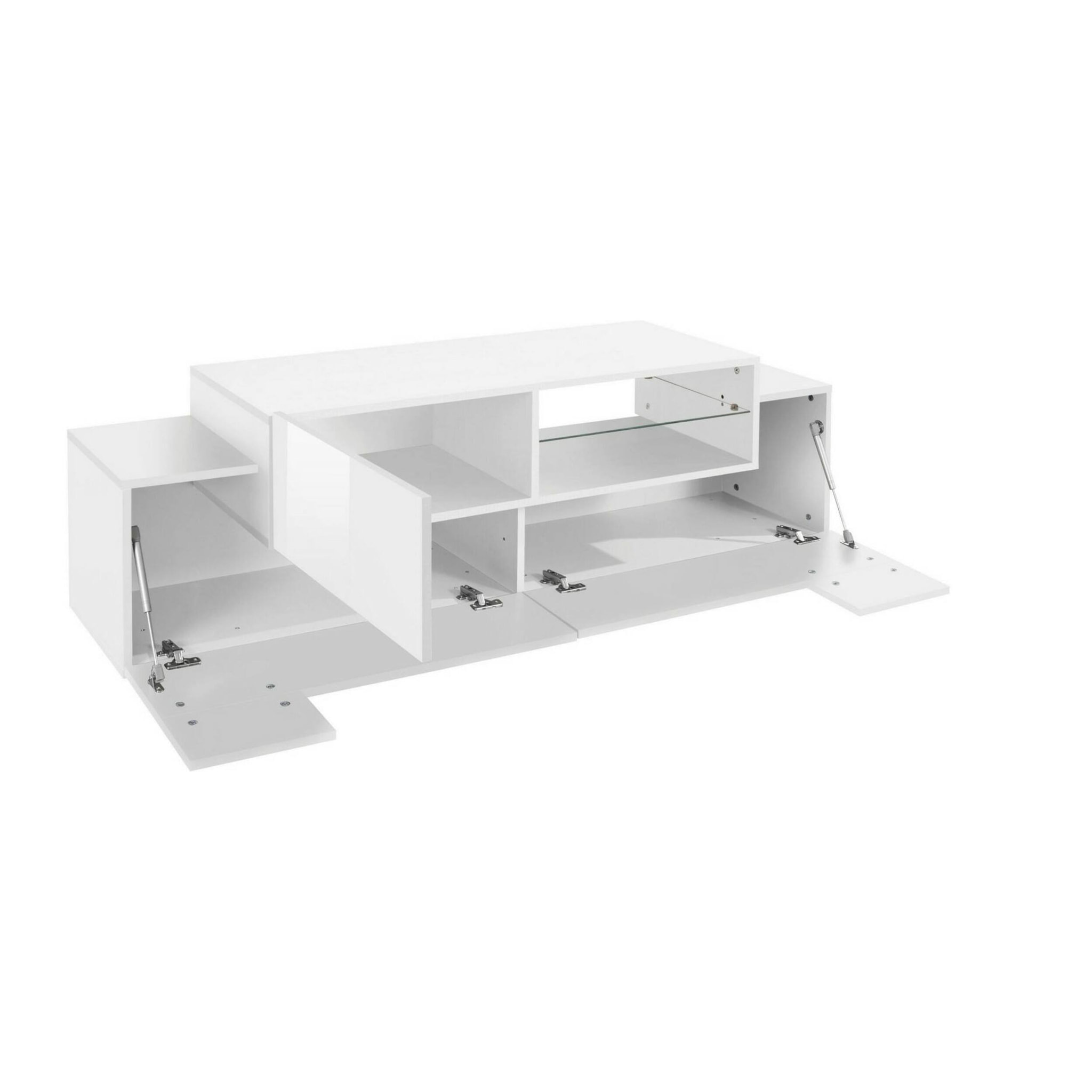 Mobile porta TV Pablo, Credenza bassa da soggiorno, Base porta TV, 100% Made in Italy, cm 160x45h51, Bianco lucido