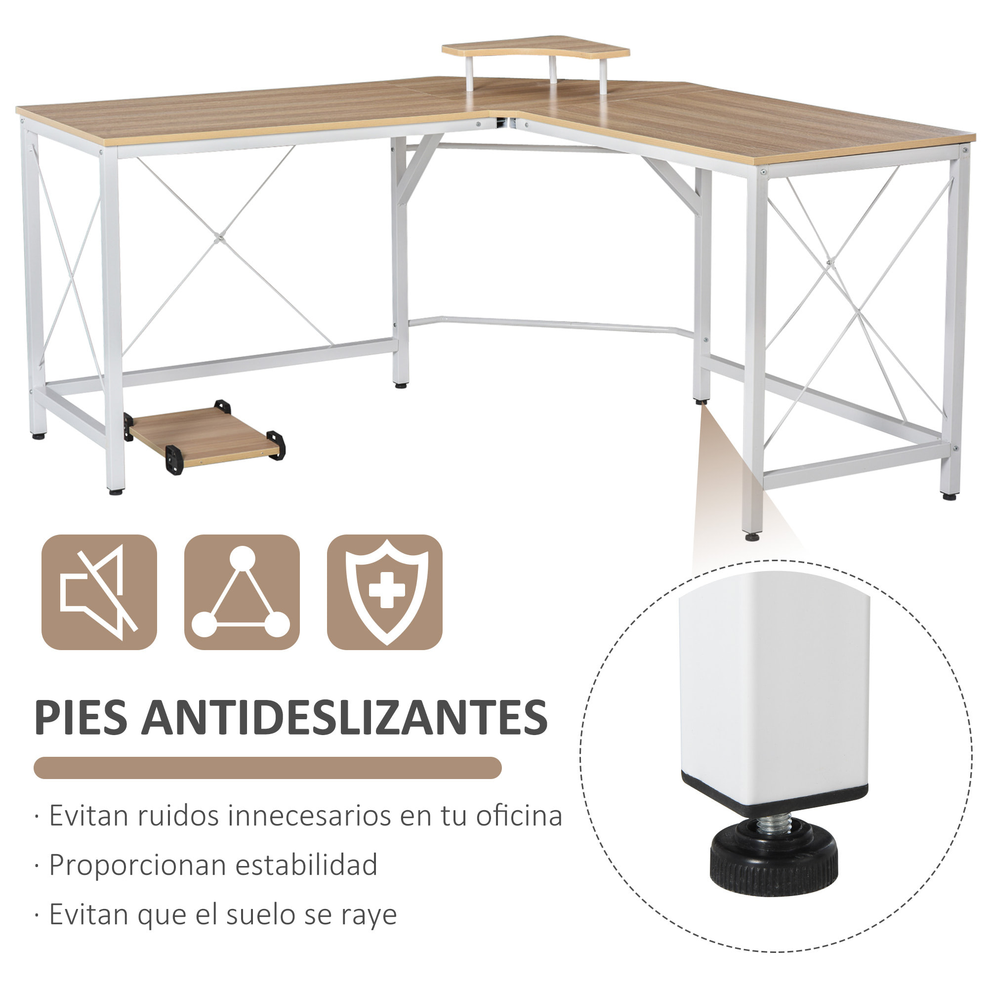 Mesa de Computadora Forma de L con Soporte 150x150x76cm