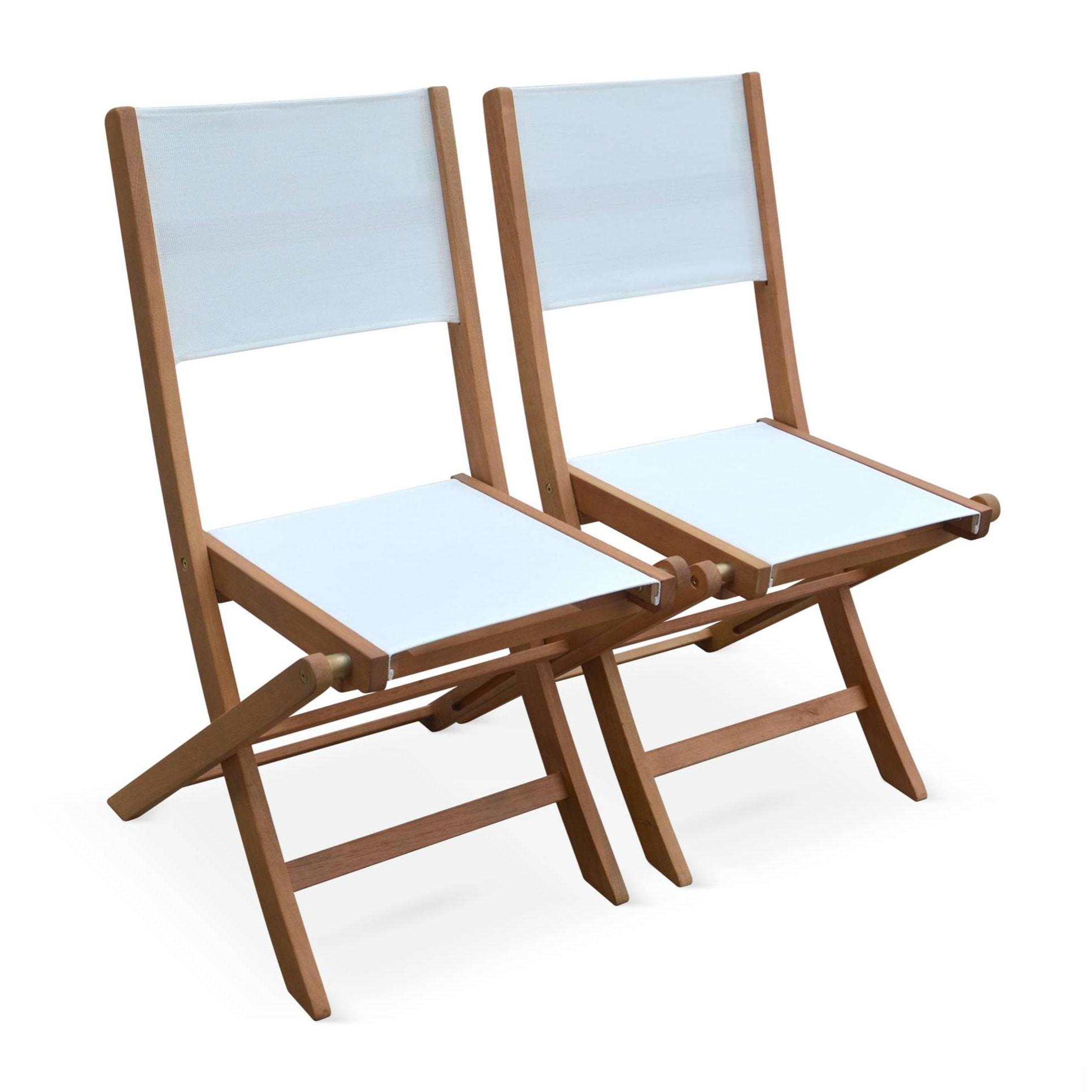 Salon de jardin en bois extensible - Almeria - Grande table 200/250/300cm avec 2 rallonges. 2 fauteuils et 8 chaises. en bois d'Eucalyptus huilé et textilène blanc