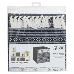 Panier tissu 31x31cm "Mix N' Modul" noir et blanc pompons