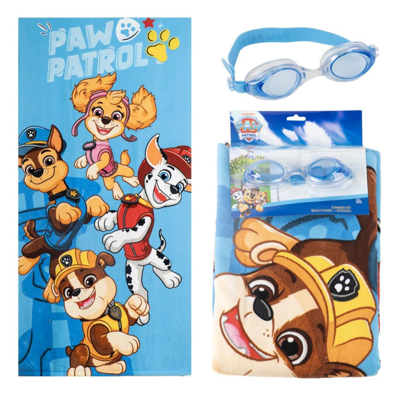 Set de Toalla y Gafas de Natación de "Paw Patrol" - 24x34x6 cm - Color:Azul