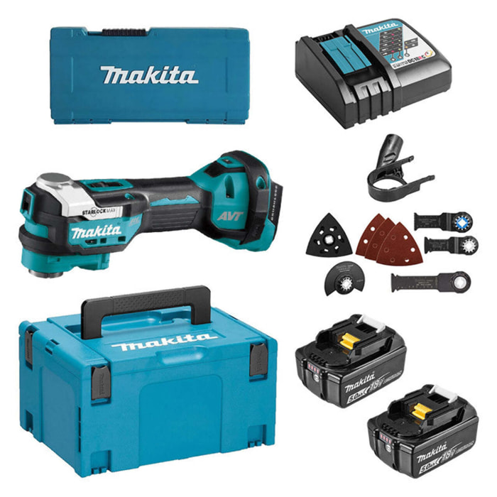 Lijadora-cortadora multifuncional 18V MAKITA + maletín + 2 batt. BL1850B - DTM52RTJX1