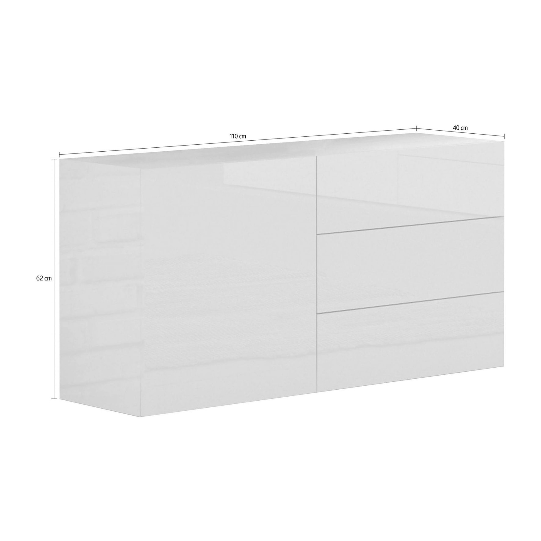 Credenza moderna a 1 anta e 3 cassetti, Made in Italy, Madia da cucina, Buffet di design da soggiorno, cm 110x40h35, colore Antracite lucido