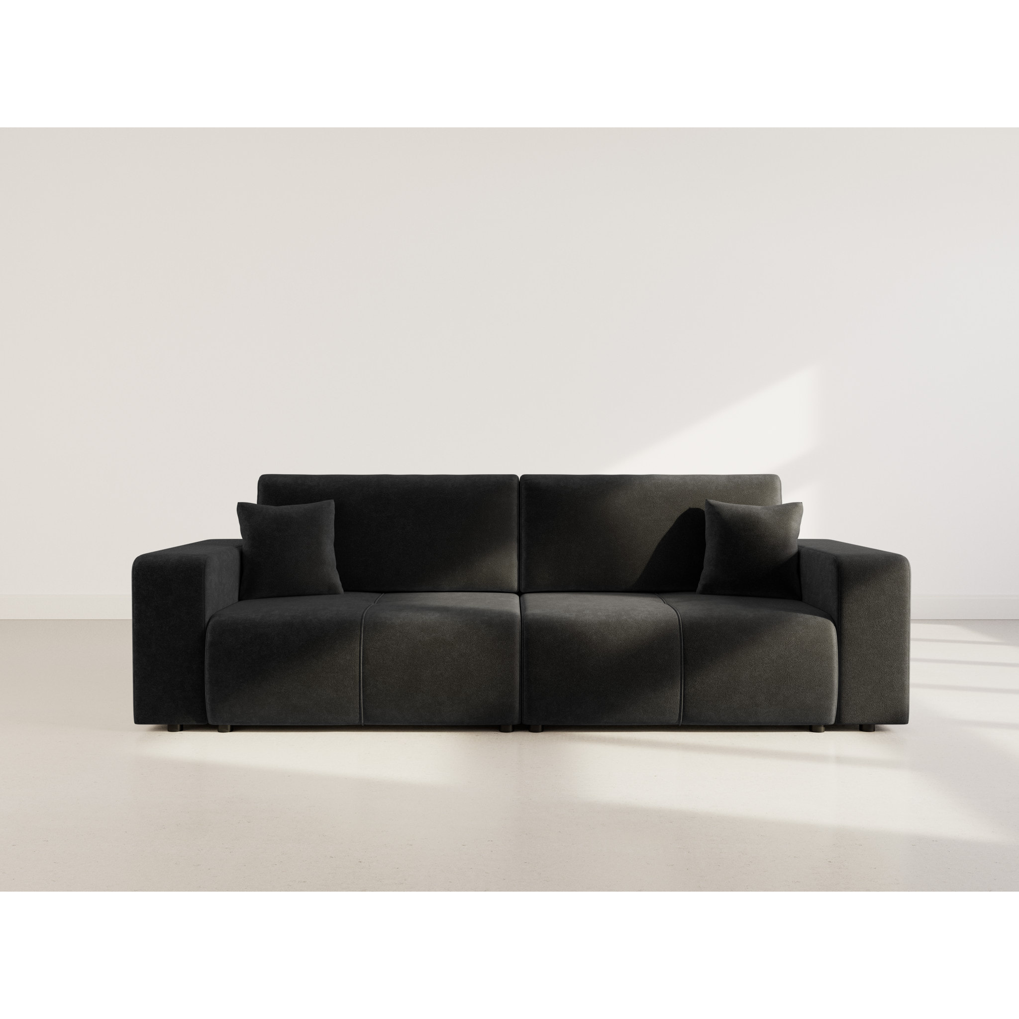 Nicole - Canapé droit 4 places convertible avec coffre en tissu - Gris Anthracite