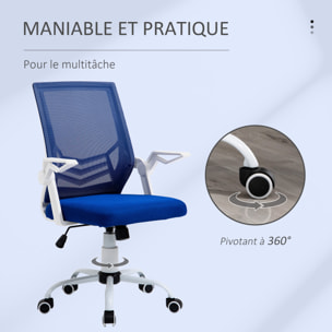 Vinsetto Chaise de bureau ergonomique support lombaires hauteur réglable pivotante 360° accoudoirs relevables polyester maille bleu