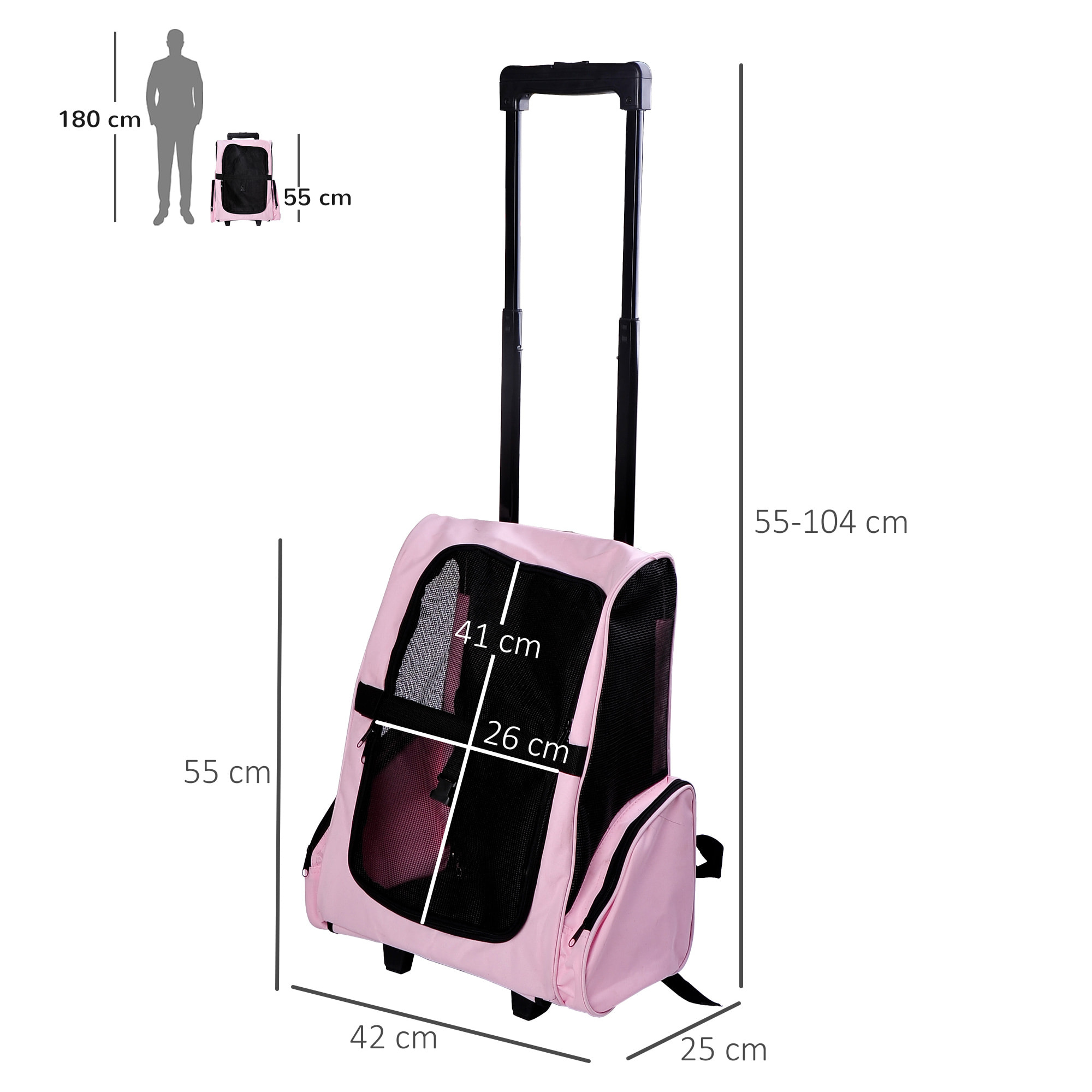 Transportin Carrito para Mascotas de Oxford 36x30x49cm Rosa