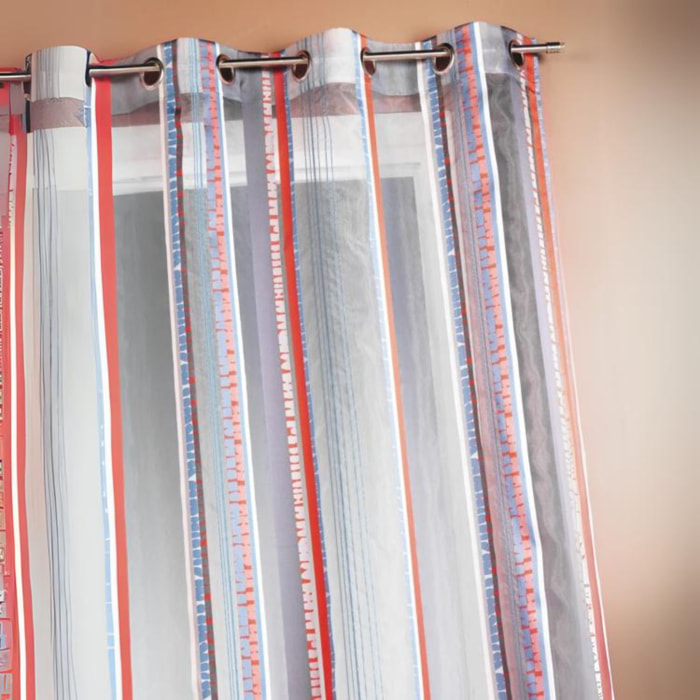 Voilage en organza jacquard à rayures verticales colorées - Gris clair
