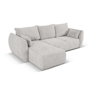 Canapé d'angle gauche convertible avec coffre de rangement "Matera" 4 places en chenille gris clair