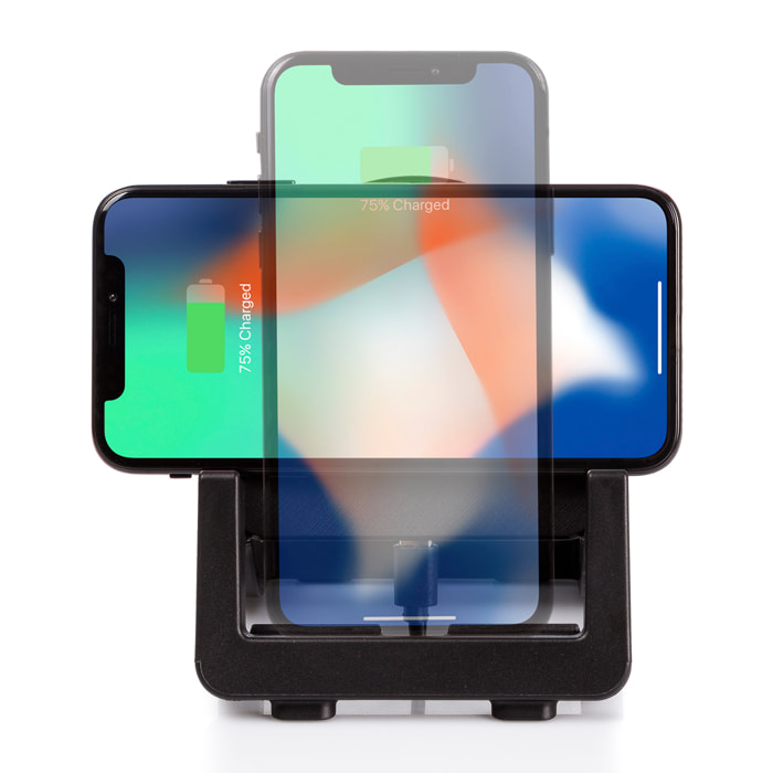 Caricatore wireless rapido Qi 15W. Supporto orizzontale e verticale.