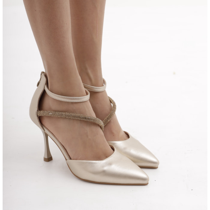 DECOLLETE' D'ORSAY BRILLANTINI CHOCOLA' PLATINO