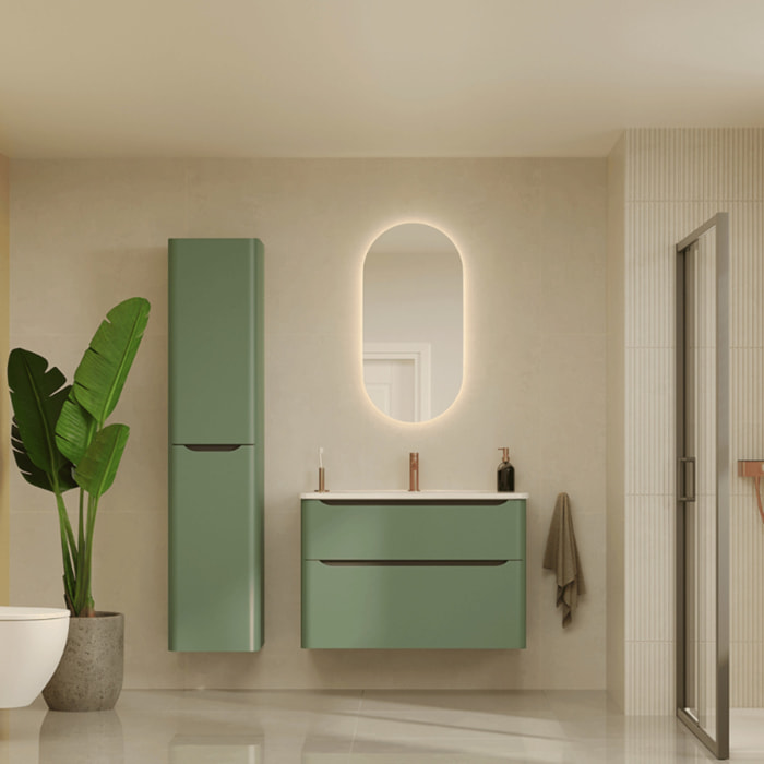 Meuble vasque suspendu VITRA Sento Round 100cm Vert mat + Colonne version gauche