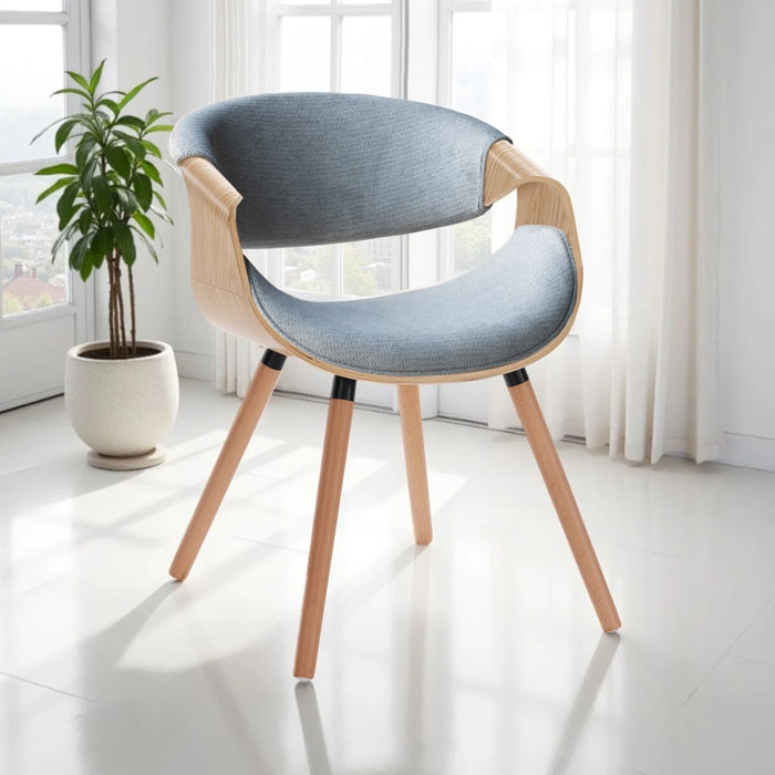 Chaise de salle à manger Tomasucci VISBY 2, en tissu, chêne, gris, 53 × 59 × 72 cm