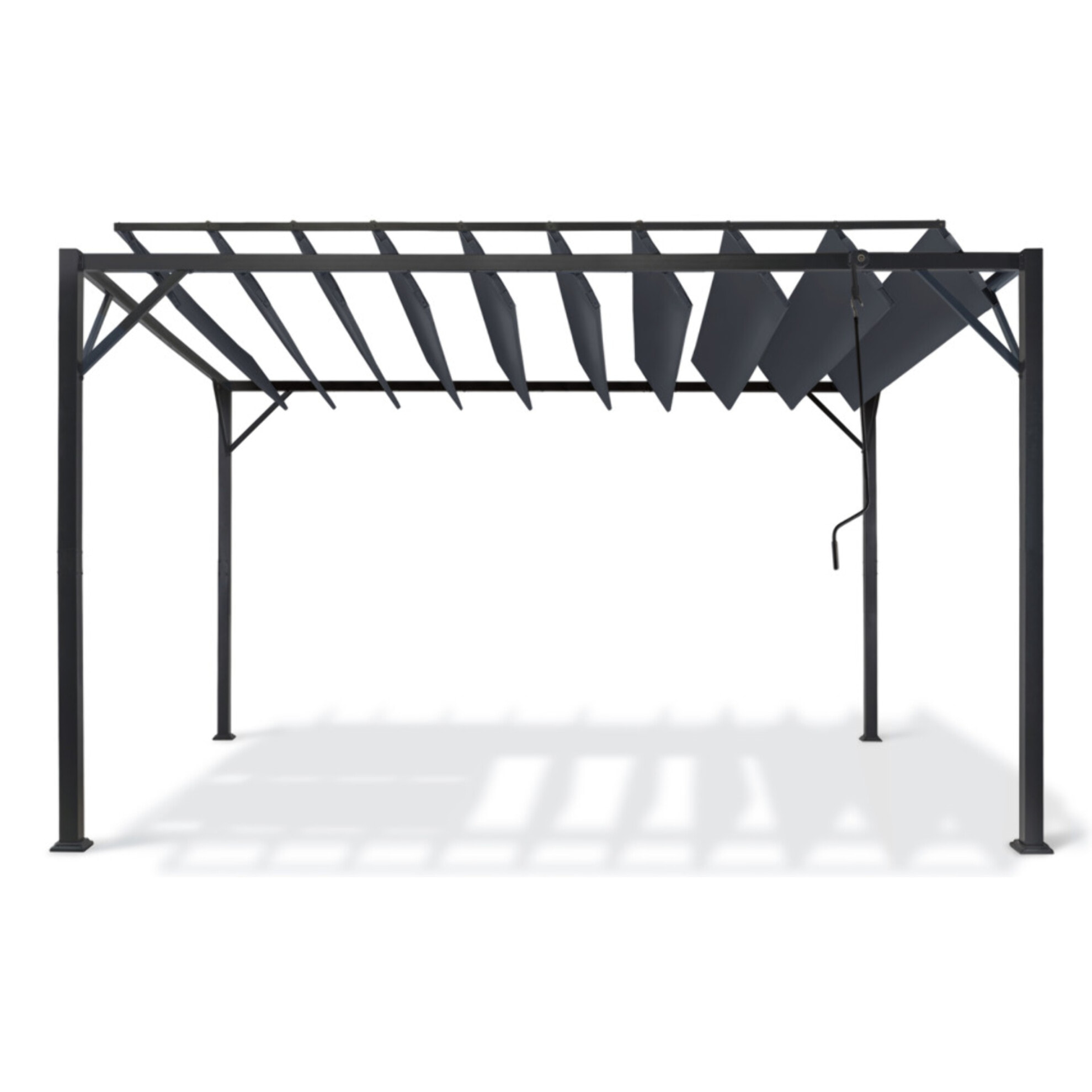 Pergola Venice 3x4m toit lames orientables + 4 stores gris