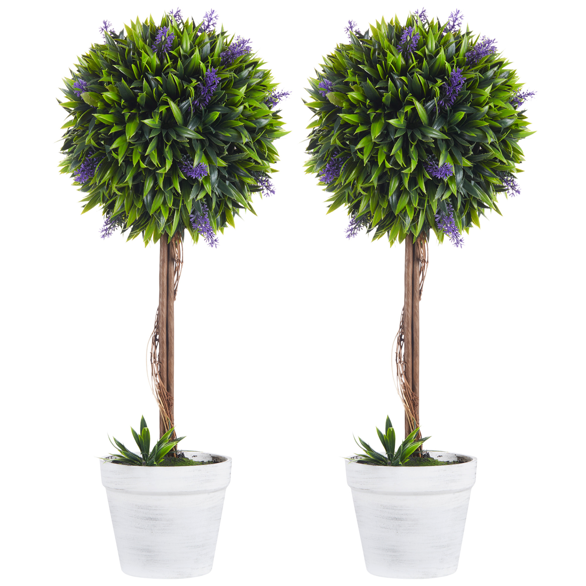 Lot de 2 plantes artificielles avec fleurs de lavande arbre artificiel tronc et pot inclus - hauteur 60 cm intérieur et extérieur vert