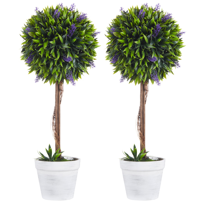 Lot de 2 plantes artificielles avec fleurs de lavande arbre artificiel tronc et pot inclus - hauteur 60 cm intérieur et extérieur vert