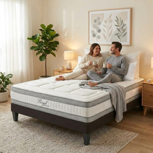 Ensemble Matelas Royal 5* & Sommier KIT15, 24 cm, Mémoire de Forme et Mousse Hypersoft, Technologie tri-Lattes, Soutien Mi-Ferme
