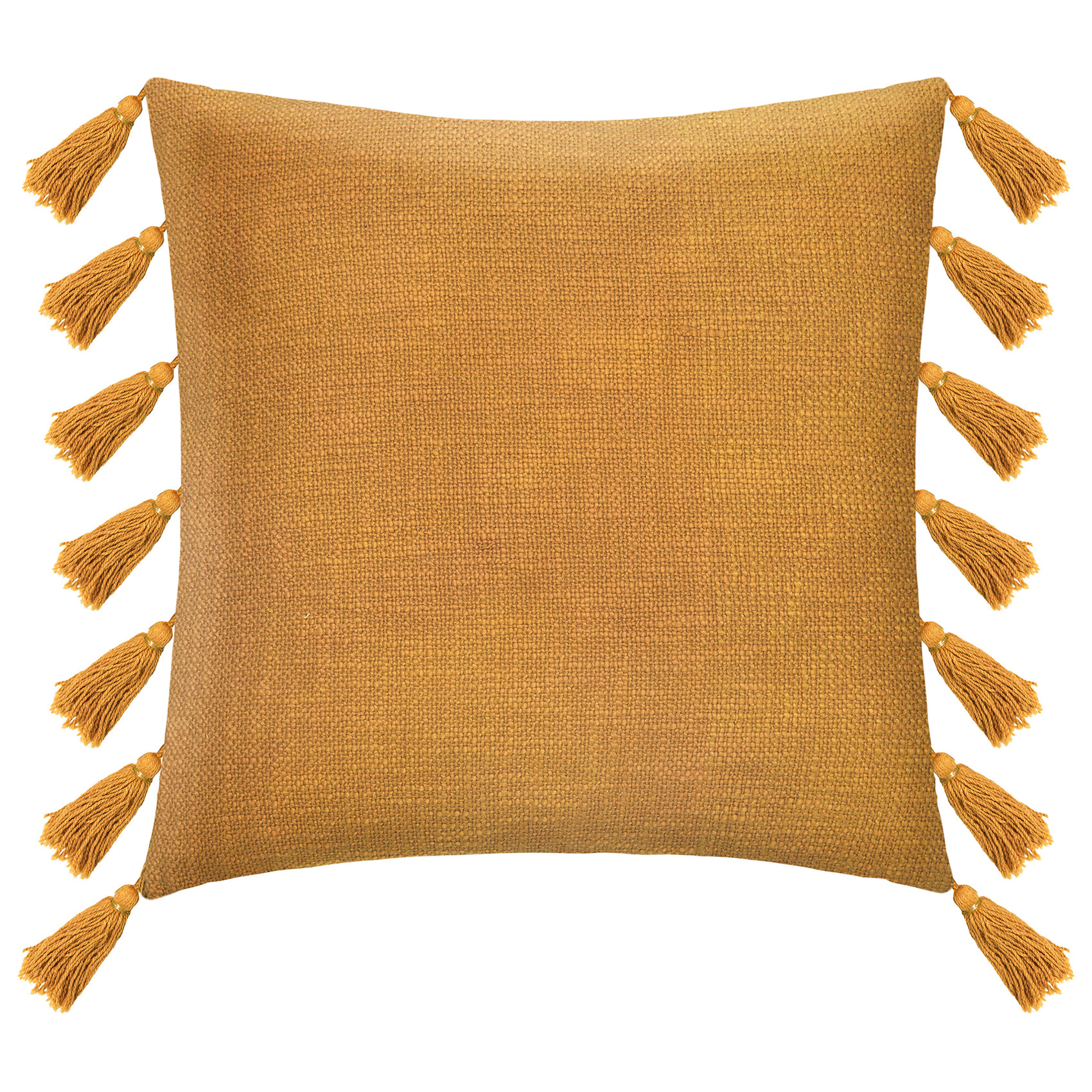 Coussin gypsy avec pompons - Jaune Ocre
