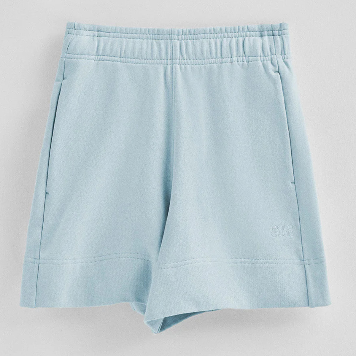 Pantaloncini in cotone blu chiaro con logo ricamato