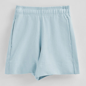 Pantaloncini in cotone blu chiaro con logo ricamato