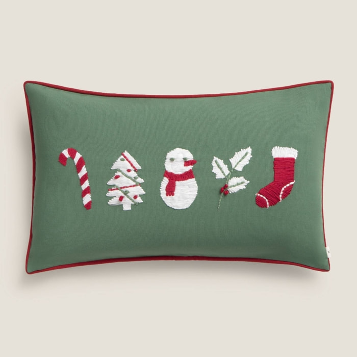 Funda de cojín con bordados navideños Navimu color verde Algodón