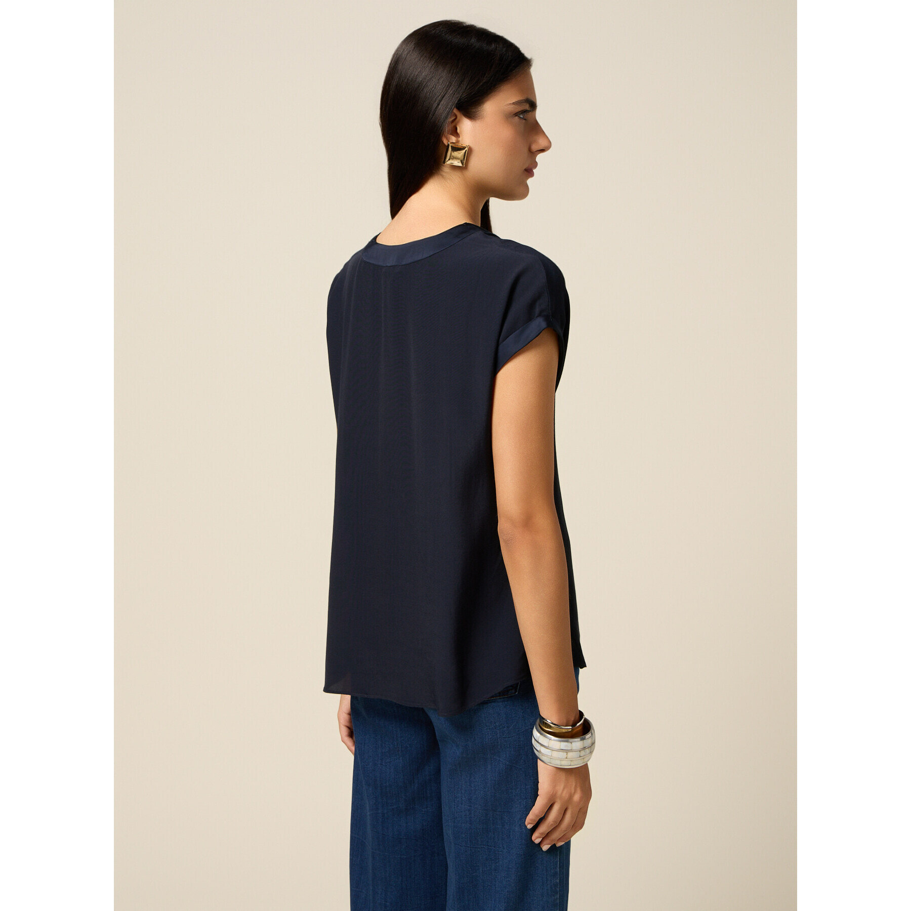 Oltre - Blusa escote en V de viscosa - Azul