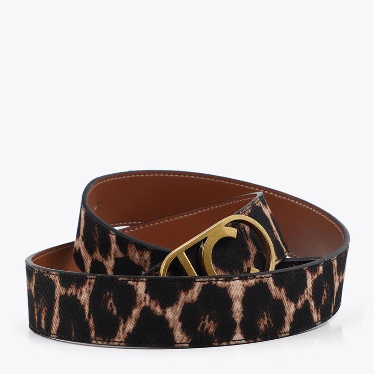 Cintura reversibile con stampa animalier e fibbia ovale con logo