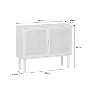 Buffet en décor bois et cannage - Camargue - 2 portes. buffet bas. 80x30x68cm