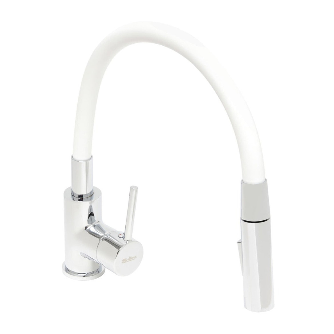 mitigeur cuisine à mémoire de forme, 2 types de jet mousseur ou douchette, courbe en silicone blanc (SIKOBSLPRO290B2F)