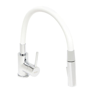 mitigeur cuisine à mémoire de forme, 2 types de jet mousseur ou douchette, courbe en silicone blanc (SIKOBSLPRO290B2F)