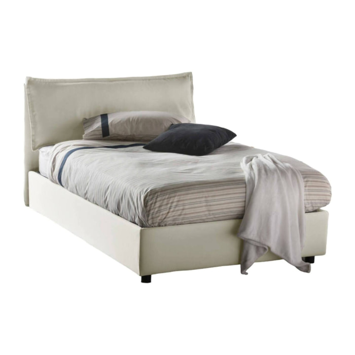 Letto piazza e mezza Abbygale, Letto contenitore con rivestimento in tessuto, 100% Made in Italy, Apertura frontale, con materasso Cm 120x200 incluso, Beige